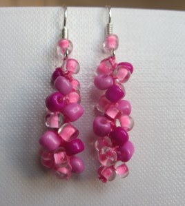 Bead crochet earring - rose and  pink
