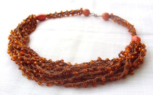 Brown crocheted beaded necklace